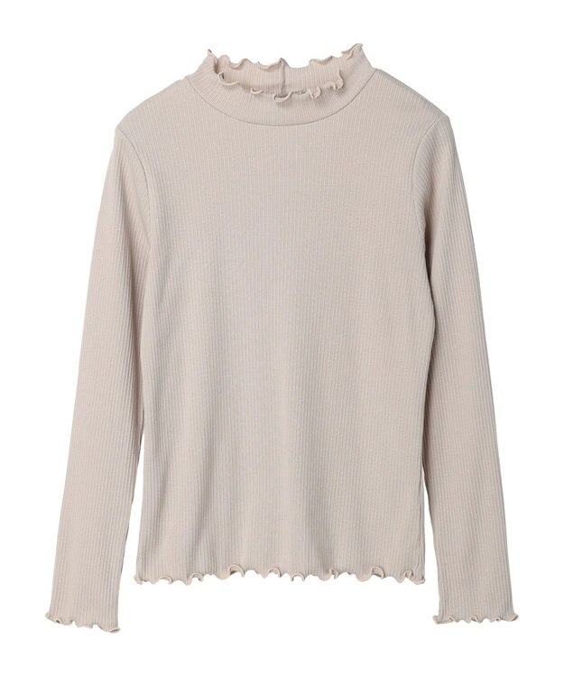 earth music&ecology チェーンリブハイネックプルオーバー Beige