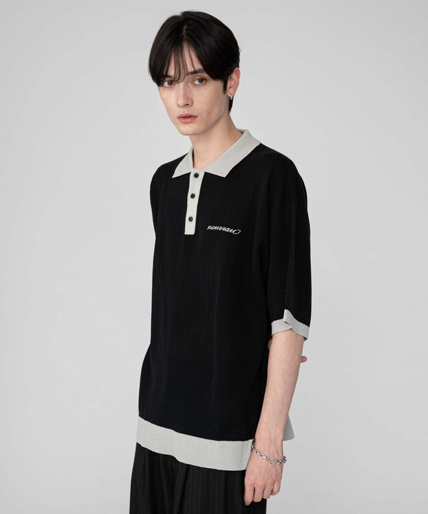WEGO 【ユニセックス着用ITEM/MLサイズ展開】ワンポイントニットポロシャツ（SS） ブラック