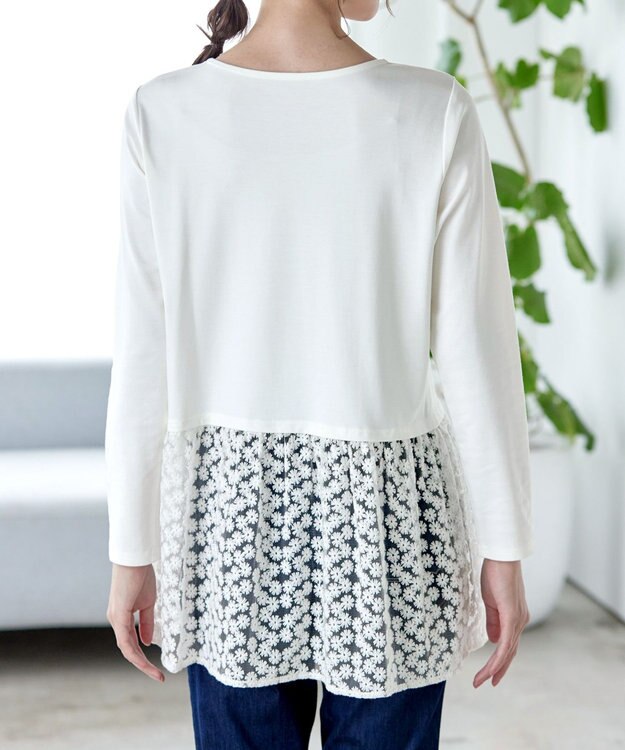 Tiaclasse 【安田美沙子さん着用・選べる裾】 レイヤードヘムカットソーTシャツ オフ×白レース裾フレア