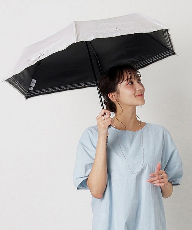 MOONBAT 【一級遮光/晴雨兼用】LANVIN en Bleu (ランバン オン ブルー)  折りたたみ日傘 ラメ刺繍 ピコレース キャメル