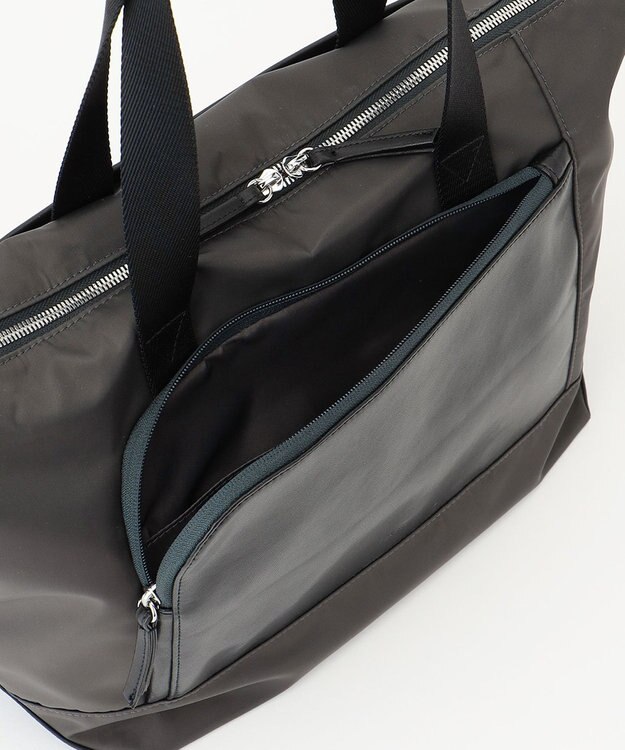 Y'SACCS ナイロン×リサイクルレザー　コンビマルチトート グレー