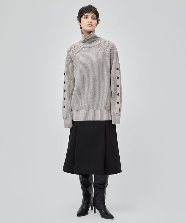 BEIGE， 【洗える】LEADER / ボタンディティールハイネックトップス Taupe