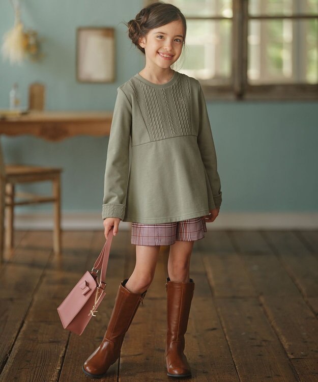 組曲 KIDS 【110-140cm】ホイップキルト トレーナー カーキ系