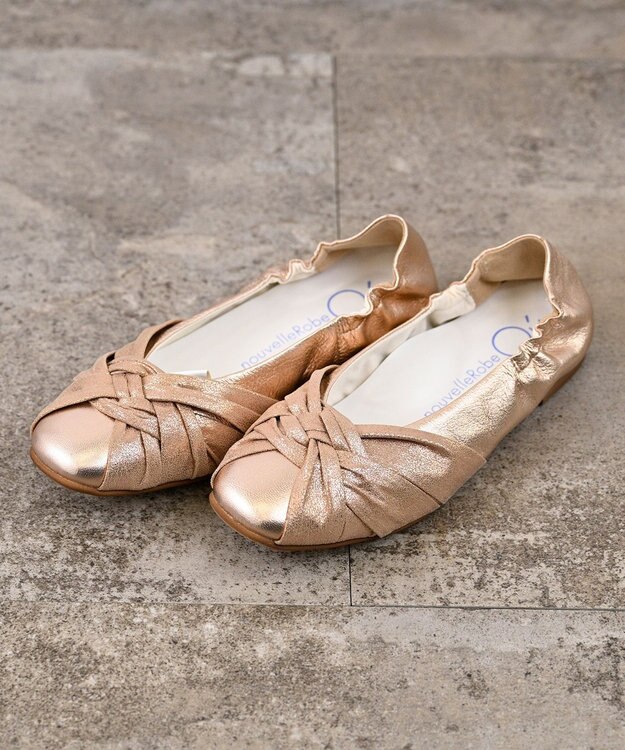 nouvelleRobe Oū 【本革・高反発】Square スクエアトゥ メッシュモチーフパンプス ピンクメタリック