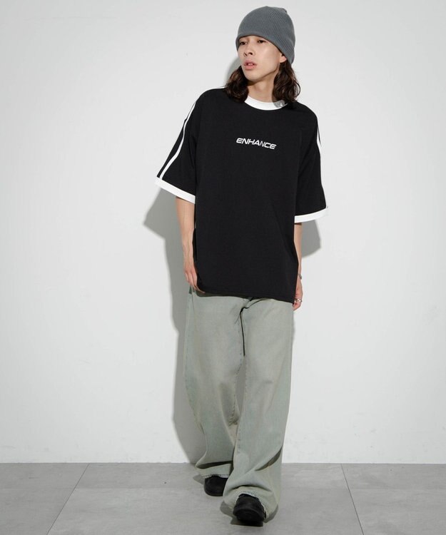 WEGO 【ユニセックス着用ITEM/MLサイズ展開】バックロゴラインリンガーT ブラック