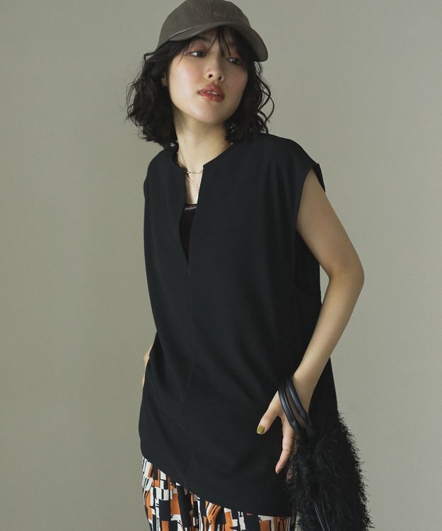 Green Parks リップルフレアベスト Black