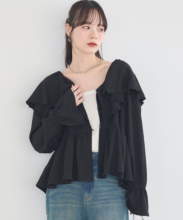 earth music&ecology 【予約】ラッフルカラーカットブラウス ブラック