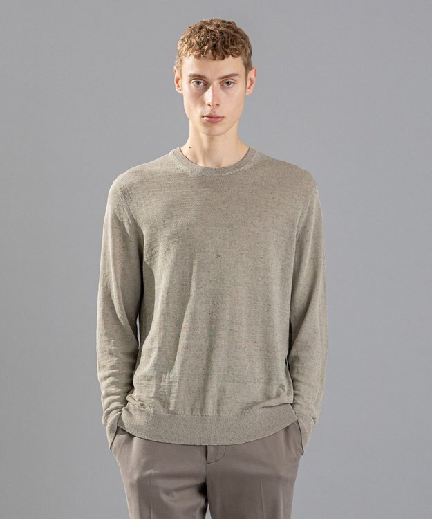 JOSEPH HOMME リネンナイロンプレーン　クルーネックニット アイボリー系