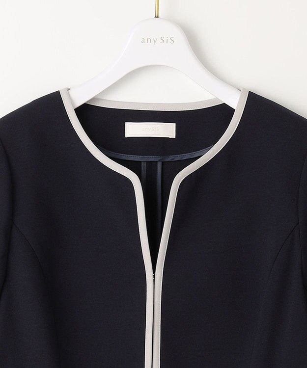 ANY SIS 【洗える】ドビーライト ジャケット ネイビー×アイボリー