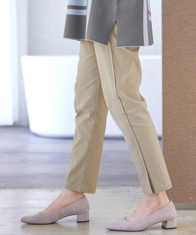 Tiaclasse L 【洗える】ストレッチサイドラインパンツ ベージュ