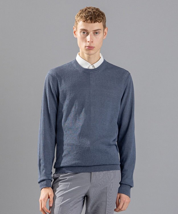 JOSEPH HOMME リネンナイロンプレーン　クルーネックニット ダルブルー系