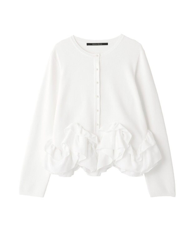 YECCA VECCA パール釦ラッフルカーディガン Off White