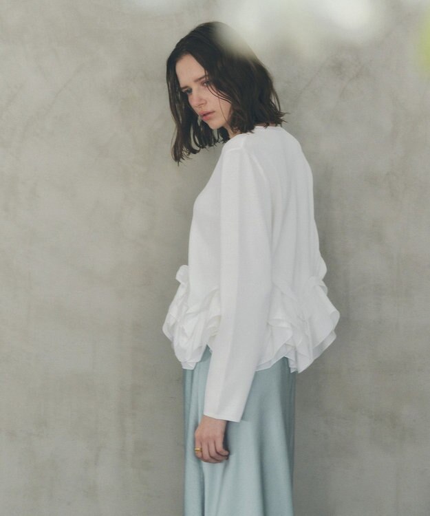 YECCA VECCA パール釦ラッフルカーディガン Off White