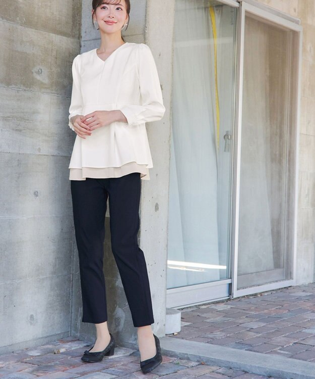 Tiaclasse L 【洗える】ストレッチサイドラインパンツ ネイビー