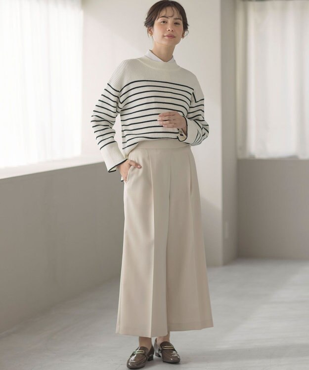 組曲 L 【WEB限定】ハイネック ゆるボーダーニット オフ×ブラック系1