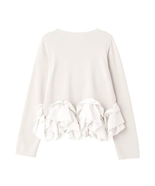 YECCA VECCA パール釦ラッフルカーディガン Gray Beige