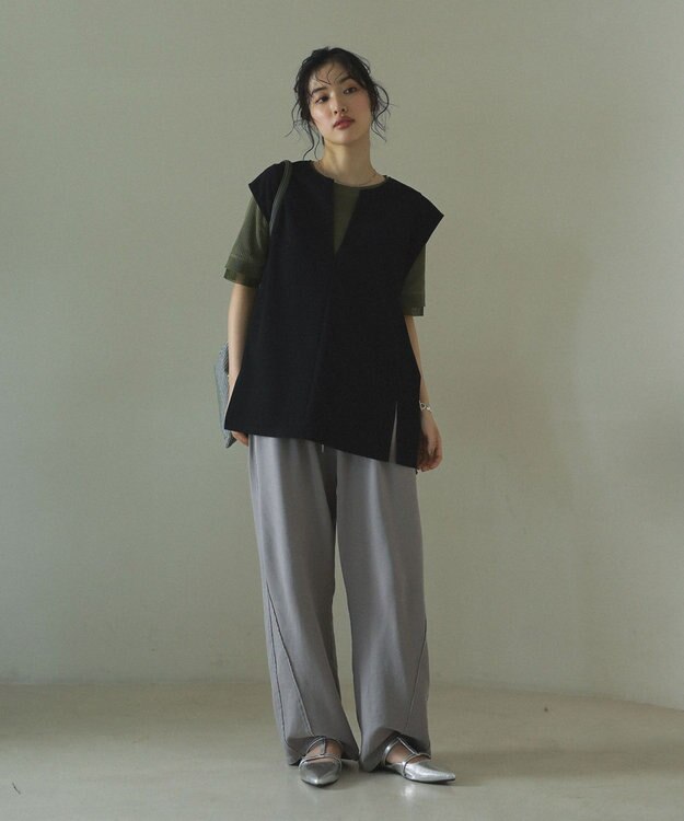 Green Parks リップルフレアベスト Black