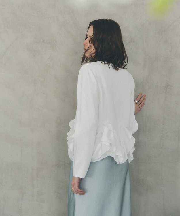 YECCA VECCA パール釦ラッフルカーディガン Off White