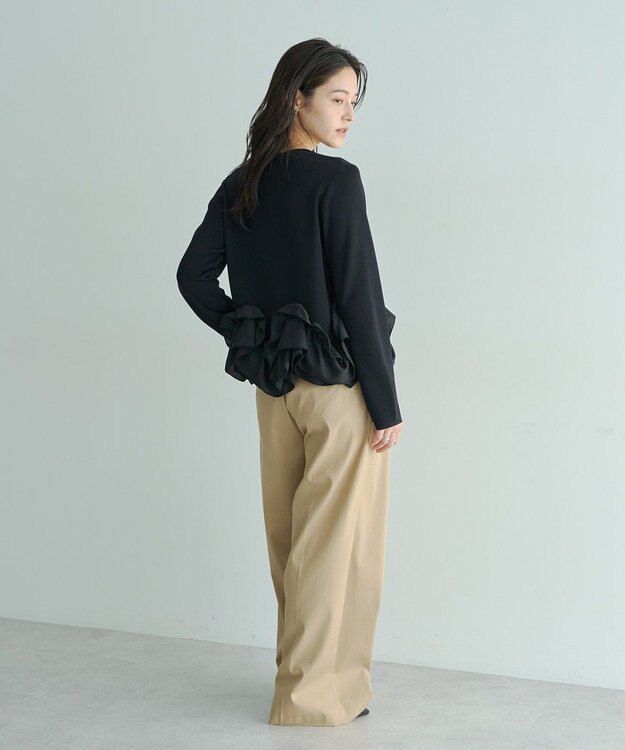 YECCA VECCA パール釦ラッフルカーディガン Black