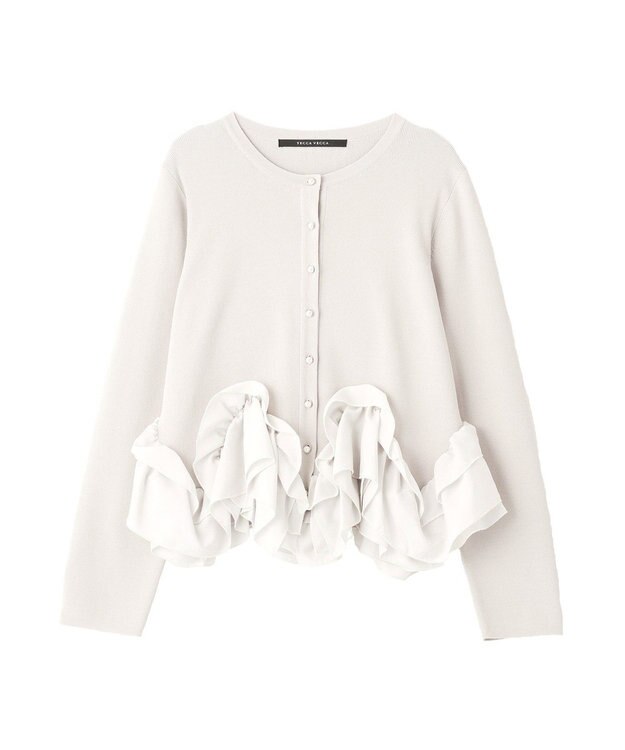 YECCA VECCA パール釦ラッフルカーディガン Gray Beige