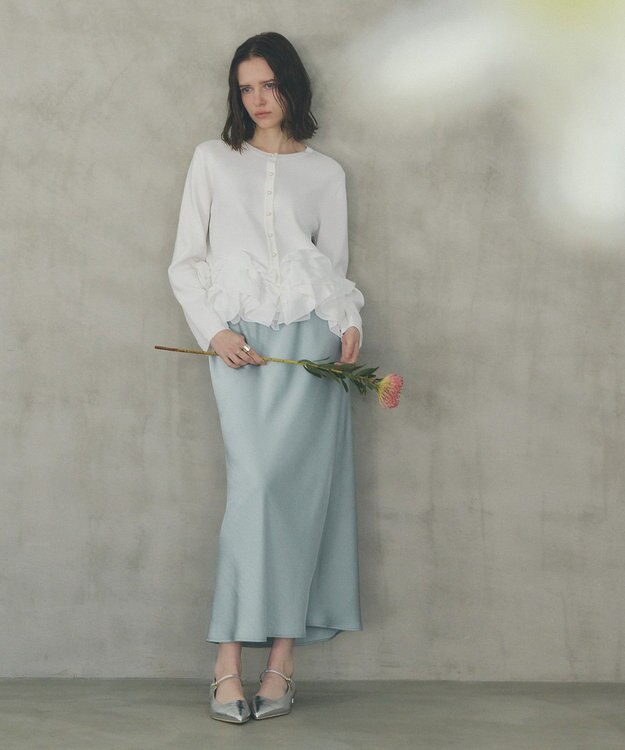 YECCA VECCA パール釦ラッフルカーディガン Off White