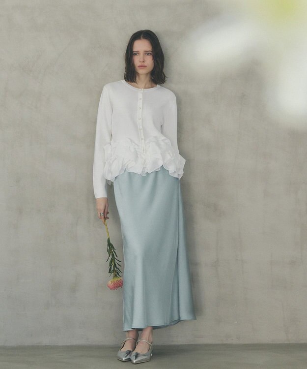 YECCA VECCA パール釦ラッフルカーディガン Off White