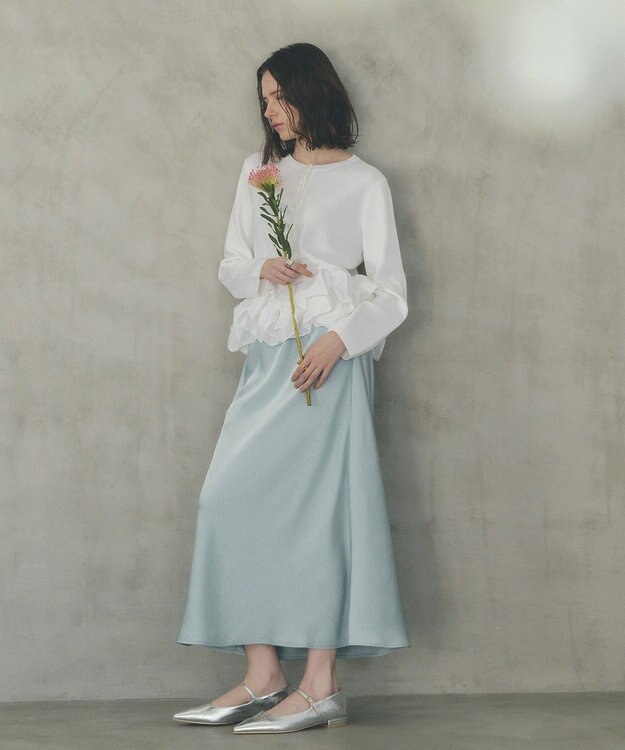 YECCA VECCA パール釦ラッフルカーディガン Off White