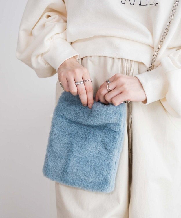 WEGO ファーチェーンミニショルダー サックス