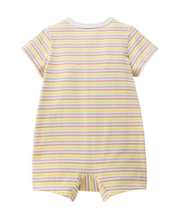 MIKI HOUSE HOT BISCUITS 【70-80cm】 みじんボーダー ワンポイント刺繍 ショートオール ラベンダー