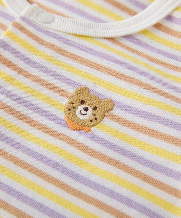 MIKI HOUSE HOT BISCUITS 【70-80cm】 みじんボーダー ワンポイント刺繍 ショートオール ラベンダー