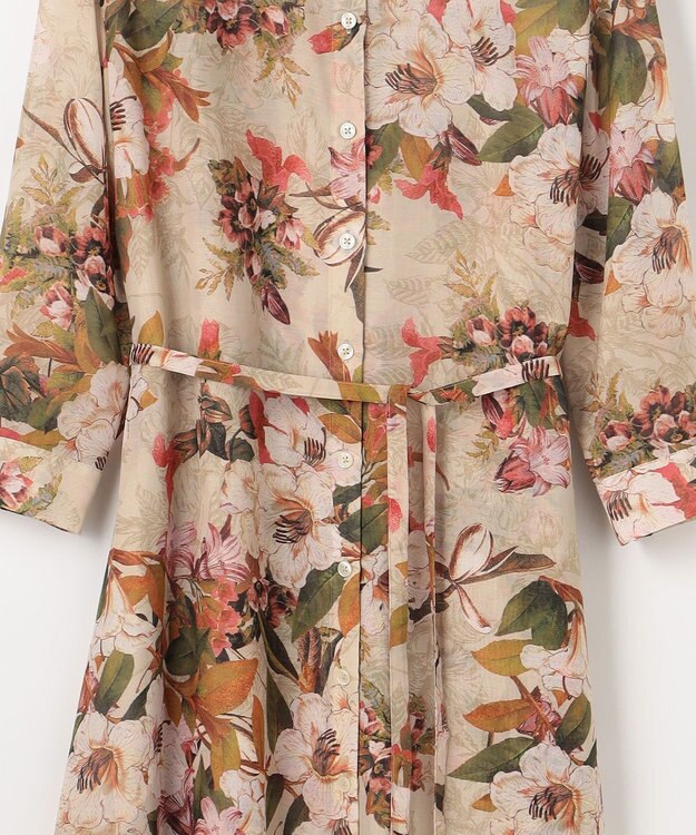 自由区 【SHIHOさん着用】ボタニカルプリント ワンピース ライトベージュ系