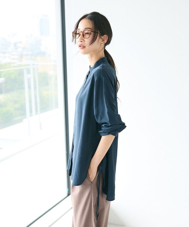 CRAFT STANDARD BOUTIQUE レーヨントロミサイドリボンチュニック Navy