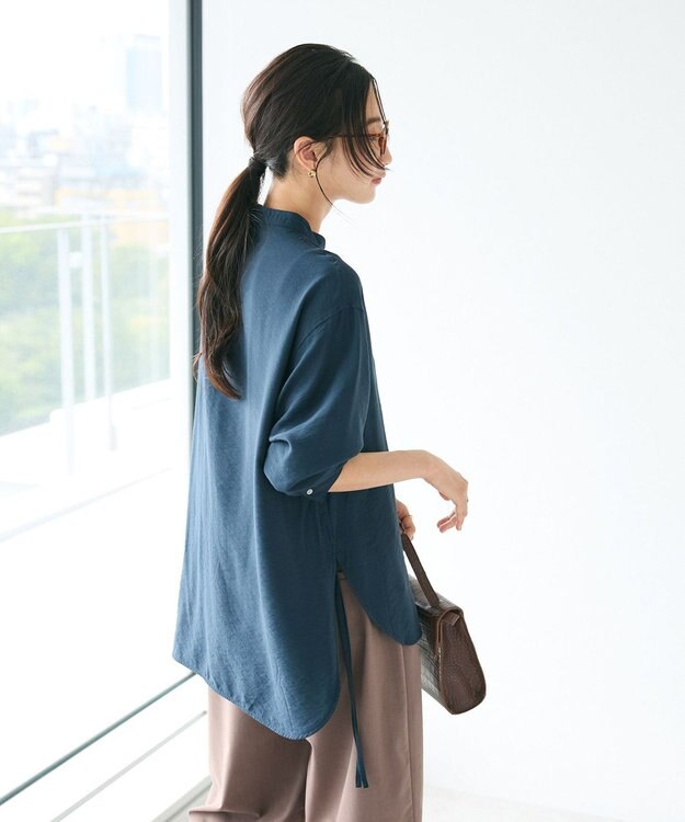 CRAFT STANDARD BOUTIQUE レーヨントロミサイドリボンチュニック Navy