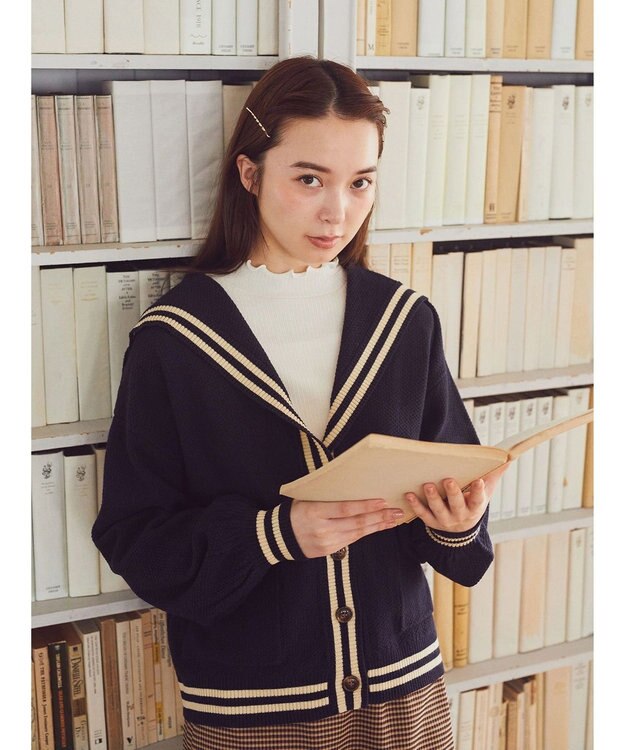 earth music&ecology セーラーニットカーディガン Navy