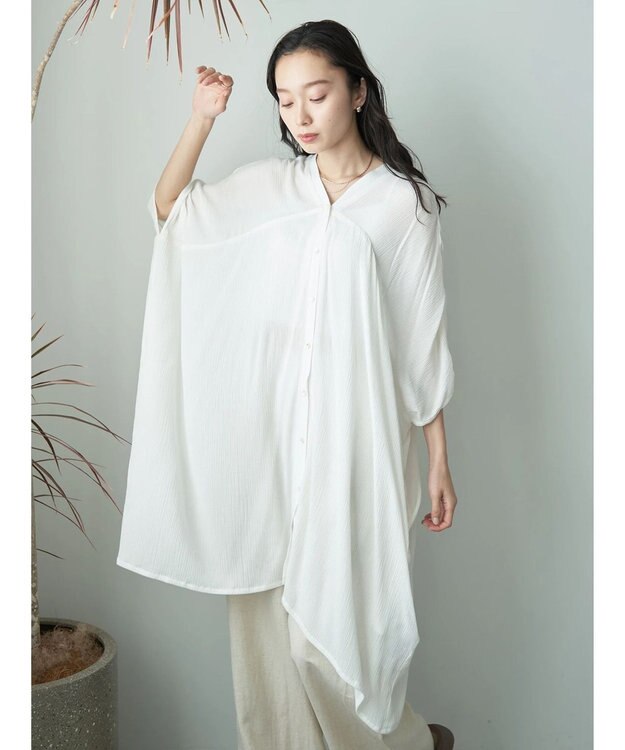 earth music&ecology レーヨンビッグシャツチュニック Ivory