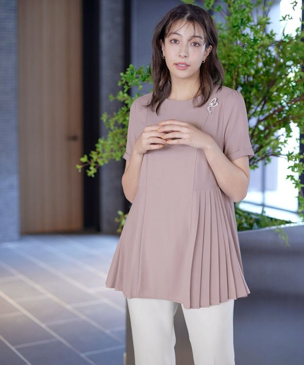 Tiaclasse 【新色追加・洗える】サイドプリーツチュニックブラウス ピンク