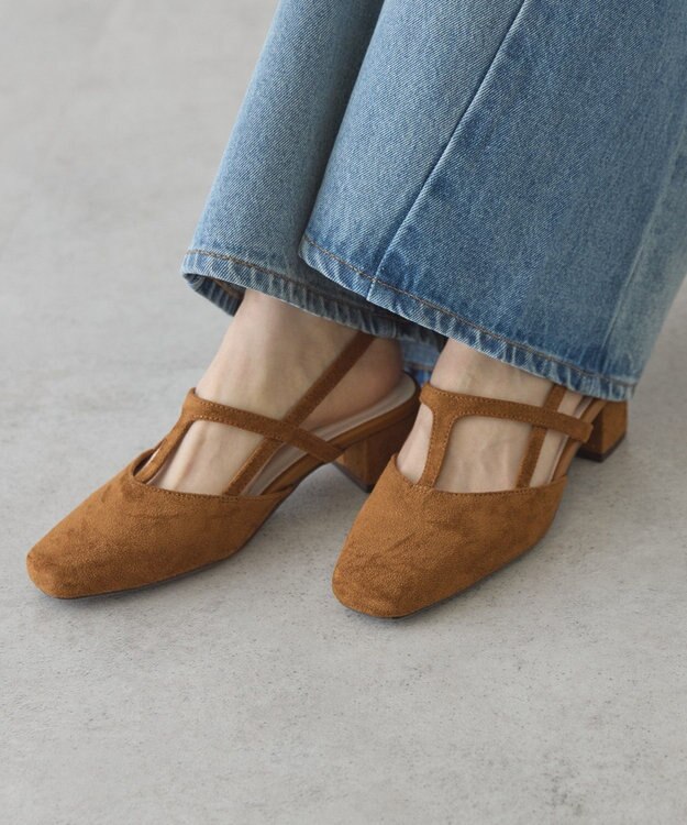 AMERICAN HOLIC Tストラップスクエアパンプス Brown