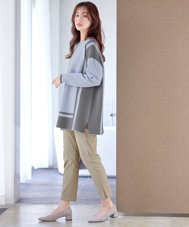 Tiaclasse L 【洗える】ストレッチサイドラインパンツ ベージュ