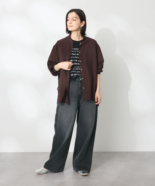 CRAFT STANDARD BOUTIQUE レーヨントロミサイドリボンチュニック Brown