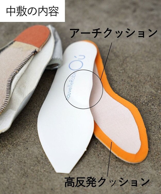 nouvelleRobe Oū 【本革・高反発】Square スクエアトゥ ネイビーメタリックバレエシューズ ネイビーメタリック