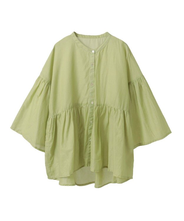earth music&ecology コットンボイルギャザーシャツ Lime Green