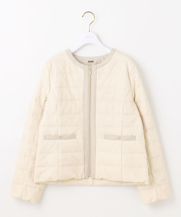 ANY SIS L 【2WAY】ツイードノーカラー ダウンジャケット アイボリー