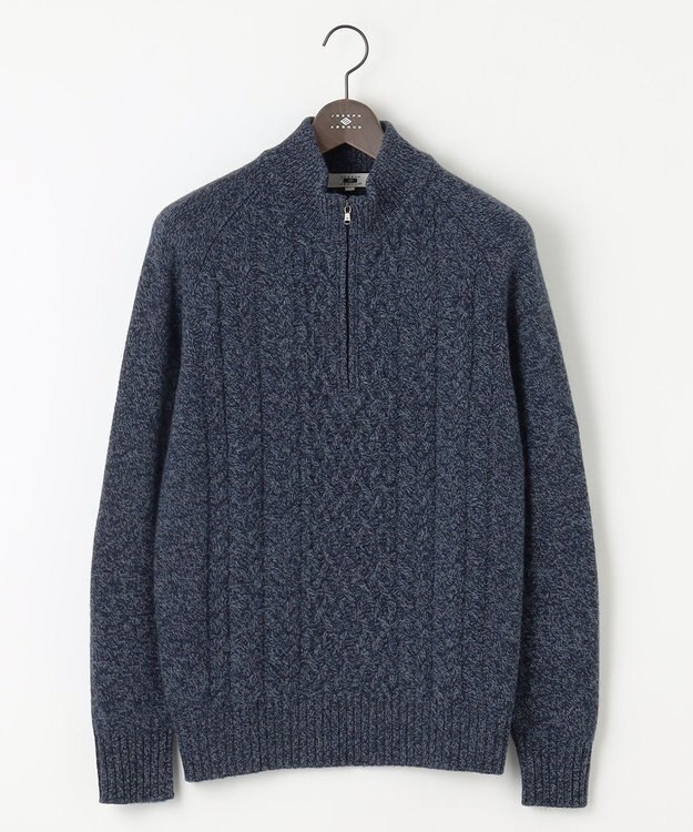 JOSEPH ABBOUD 【イタリア糸使用/軽く暖かい/多色展開】 ラムウールケーブル柄ハーフZIPプルオーバー ダルブルー系