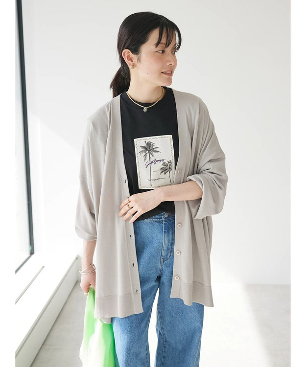 CRAFT STANDARD BOUTIQUE UVカット/接触冷感/マシンウォッシャブル/Vネックビッグニットカーディガン Gray Beige
