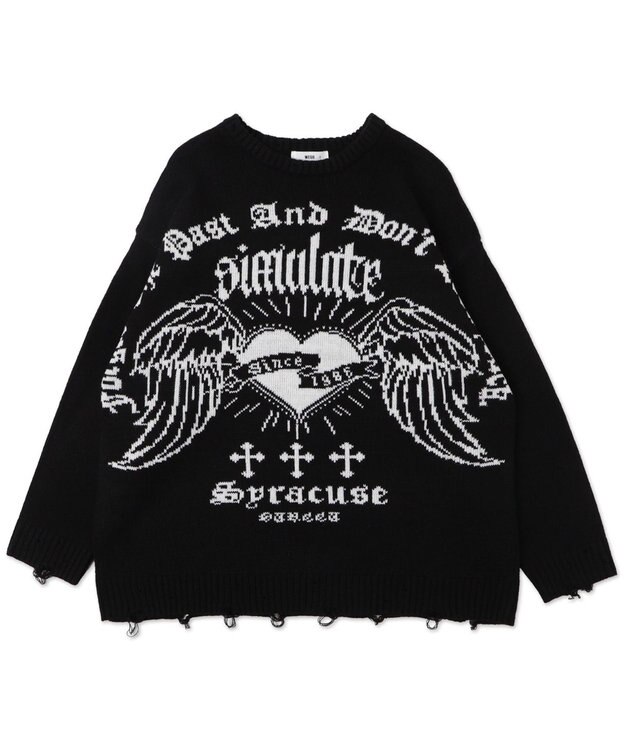 WEGO ウイングハートダメージニット ブラック