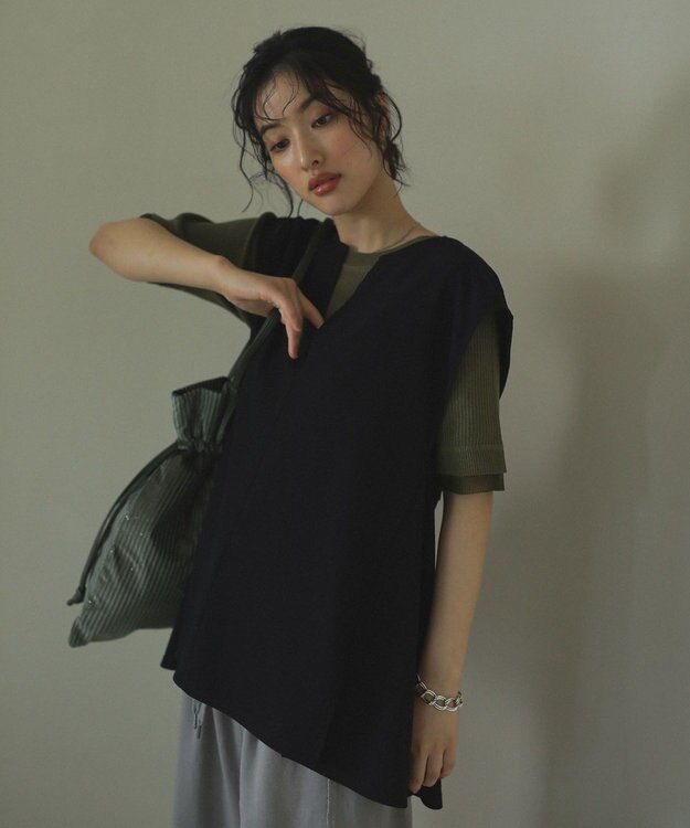 Green Parks リップルフレアベスト Black