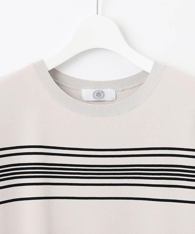 J.PRESS LADIES L 【洗える】レーヨンエリートストレッチ ボーダー ドルマン ニット グレージュ×ブラック系1