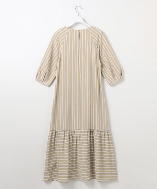 自由区 L 【17号サイズまで展開】ビスコースナイロンドビーストライプ ワンピース ベージュ系