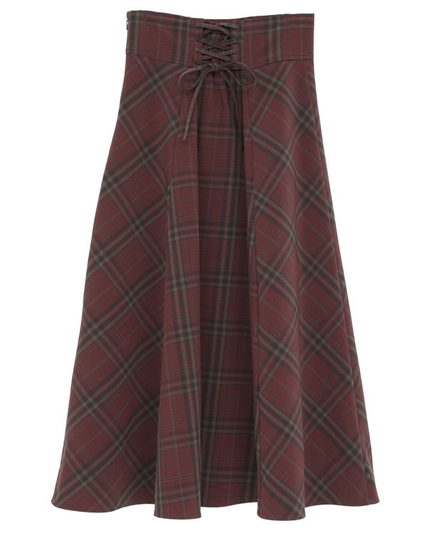earth music&ecology バックレースアップチェックスカート Bordeaux