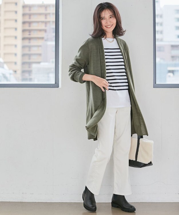 23区 【SLOW】ストレッチ コーデュロイ ストレート フレア パンツ オフ系